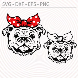 Bulldog with bandana svg Bulldog with bow svg Digital file Cutting file Bull dog svg Cut file for Cricut Silhouette Vector Svg Dxf Eps Png