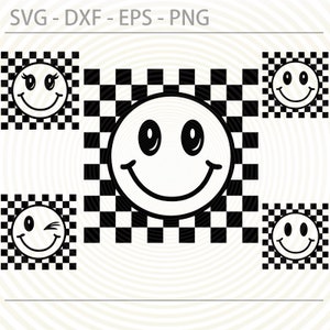 Checkered smiley face svg, Checkered smiley png, Checkered pattern svg, Retro Smile Face, Smile Face Svg, png, DXF, EPS digital files