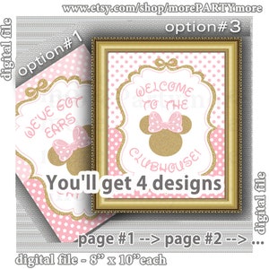 Minnie Mouse Sign, Pink and Gold Minnie Mouse Sign 8&quot;x10&quot;,  We&#39;ve Got Ears Say Cheers, Welcome to the Clubhouse, Minnie Mouse Birthday