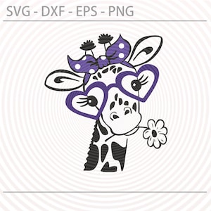 Giraffe SVG, Giraffe with heart glasses bandana cutting file, Cute Giraffe baby animal svg Cut file for Cricut Silhouette Svg Dxf Eps Png