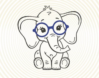 Elephant with nerd glasses svg, Cute funny safary animal svg, Cut file for Cricut Silhouette, Digital cutting file Vector, Svg Dxf Eps Png