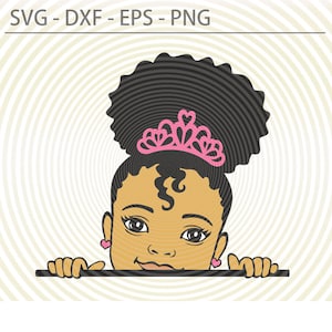 Peekaboo girl afro princess svg, cute little African American kids svg cut files for Cricut Silhouette, Peek a boo afro girl svg dxf eps png