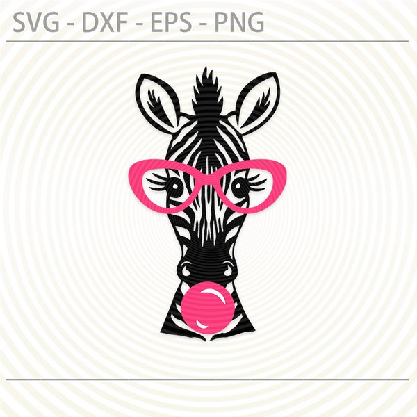 Zebra Glasses Bubble Gum svg, Cute funny Zebra face svg, Digital Cut file for Cricut Silhouette, Zebra Vector, Svg Dxf Eps Png files