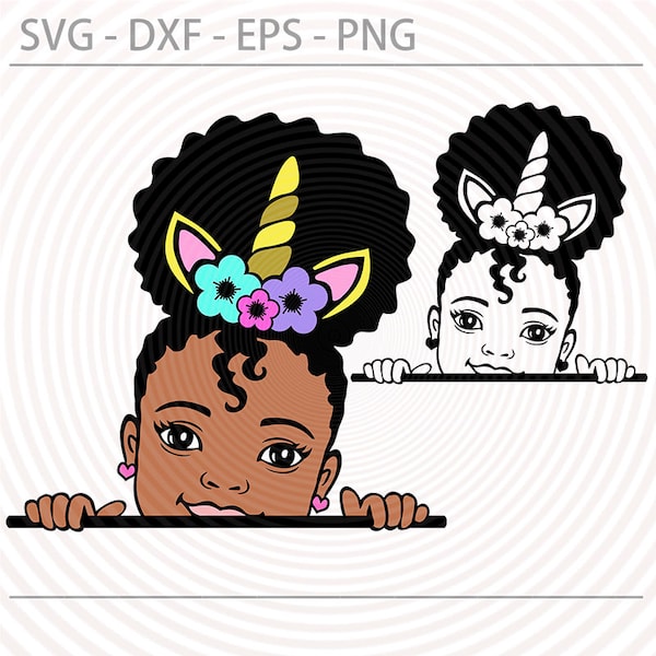 Peek a boo svg, Cute little afro puff girl with unicorn horn headband svg Peekaboo African American kids Svg cut files for Cricut Silhouette