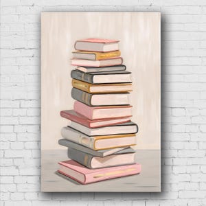 Stack of Books Wall Art PRINTABLE, Book Lovers Art Print, Pink Bookish Digital Poster, Reading Décor, #1010