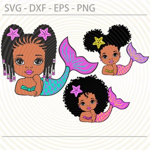 Afro Mermaid Girl svg Png, Afro princess Svg Png, cute little African American kids svg dxf eps png, cut files for Cricut Silhouette