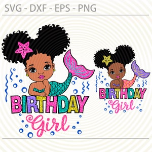 Mermaid Birthday Girl svg, Afro mermaid princess Svg Png, cute little African American kids svg dxf eps png cut files for Cricut Silhouette