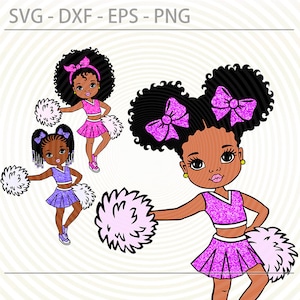 Cheer girl bundle, cheerleader afro princess svg, cute black African American kids svg dxf eps png cut files for Cricut, Afro girl clipart
