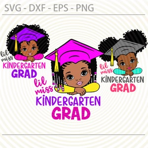 Graduation Peekaboo girl bundle, Lil miss Kindergarten Grad svg, cute black African American kids dxf eps png cut files, Graduation clipart
