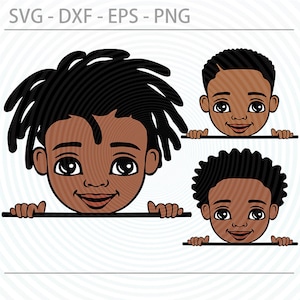 Peekaboo boy bundle, Black afro boy svg png, cute black African American kids svg dxf eps png cut files for Cricut, Silhouette