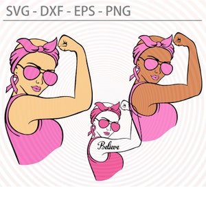 Bald head woman SVG, Cancer Survivor SVG, Rosie the riveter strong woman girl power cut files for Cricut Silhouette, Png Dxf Eps digital
