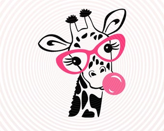 Giraffe Glasses Bubble Gum svg, Cute funny giraffe face svg, Digital Cut file for Cricut Silhouette, Giraffe Vector, Svg Dxf Eps Png files