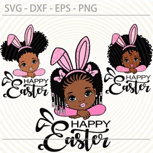 Easter Peekaboo girl bundle, afro girl bunny ears svg, cute little African American kids svg dxf eps png cut files for Cricut Silhouette