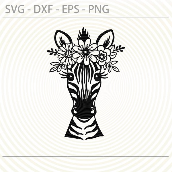 Zebra svg - Zebra dxf - cute Zebra with floral flower crown svg – funny Safari animals svg - silhouette – cricut cutting files - png – eps