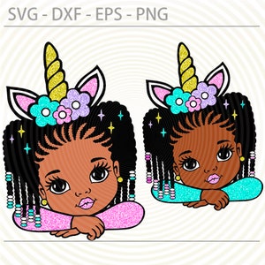 Afro Unicorn Girl svg, Afro braids princess Svg Png, cute little African American kids svg dxf eps png cut files for Cricut Silhouette