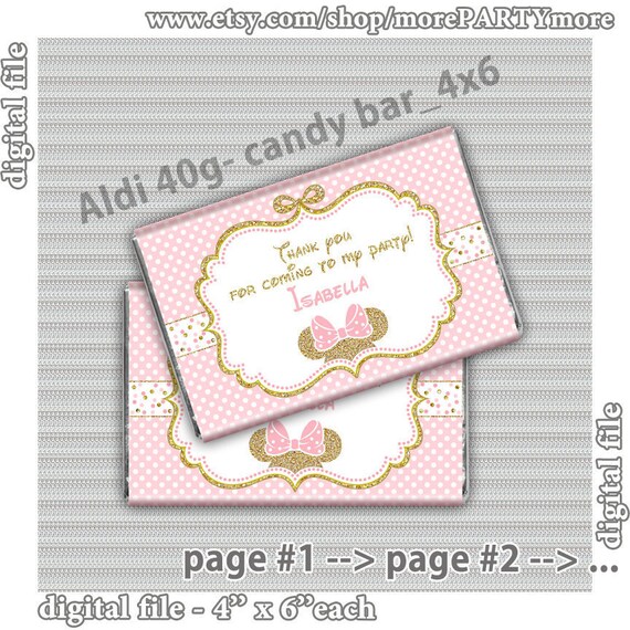 Pink and Gold Minnie Mouse Candy Bar Wrappers 40g Minnie | Etsy