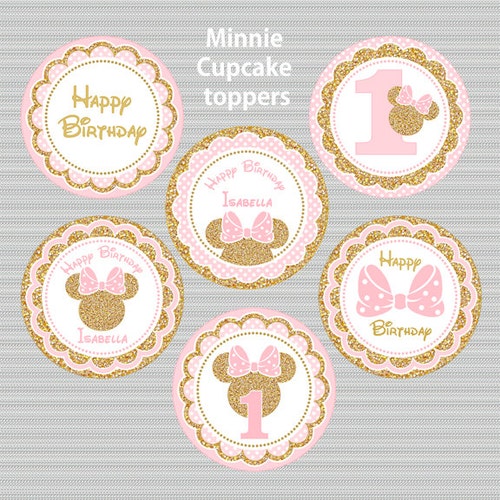 Pink and Gold Minnie Mouse Cupcake Toppers Glitter Cake - Etsy