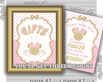 Cartello di compleanno di Minnie Mouse, rosa e oro, decorazione Clubhouse (download digitale)