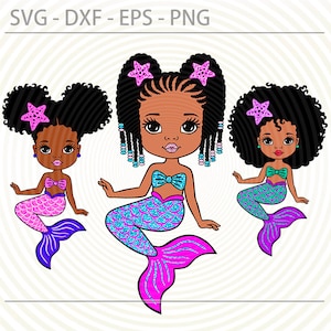 Afro Mermaid Girl svg, Afro princess Svg Png, cute little African American kids svg dxf eps png, cut files for Cricut Silhouette