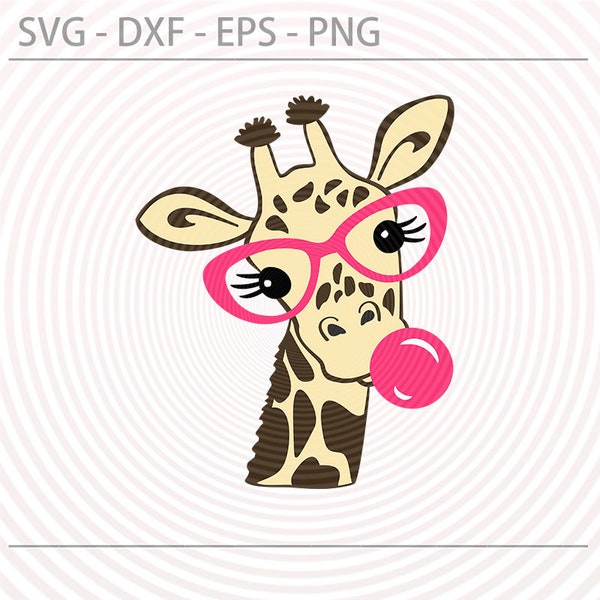 Giraffe Glasses Bubble Gum svg, Cute funny baby giraffe face svg, Cut file for Cricut Silhouette, Giraffe Vector, Svg Dxf Eps Png files