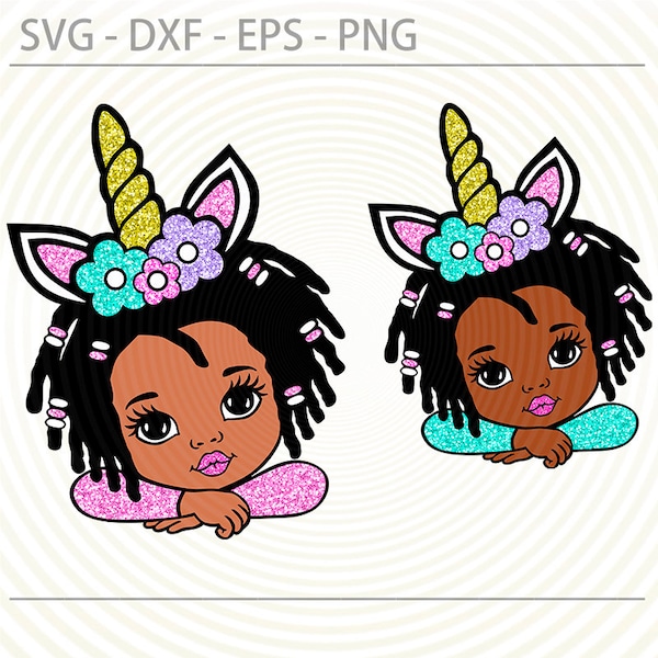 Afro Unicorn Girl svg, Afro princess Svg Png, cute little African American kids svg dxf eps png cut files for Cricut Silhouette