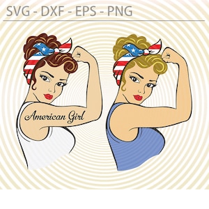 Rosie the Riveter American flag svg, patriotic Rosie svg, Rosie clipart, American USA girl power svg, Flag svg, Cricut eps dxf png  files