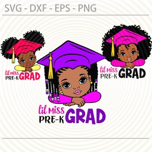 Graduation Peekaboo girl bundle, Lil miss pre k Grad svg, cute black African American kids dxf eps png cut files, Graduation clipart