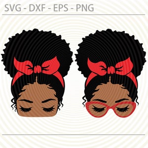 Messy Afro Bun SVG PNG Afro bun bandana svg, Afro bun glasses, Afro black woman svg, Black girl Top knot, Afro Hair bun cut file, Dxf Eps