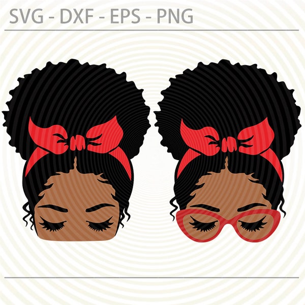 Messy Afro Bun SVG PNG Afro bun bandana svg, Afro bun glasses, Afro black woman svg, Black girl Top knot, Afro Hair bun cut file, Dxf Eps