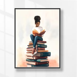 Black Woman Reading Art Print: Book Lover Gift (Digital Download)