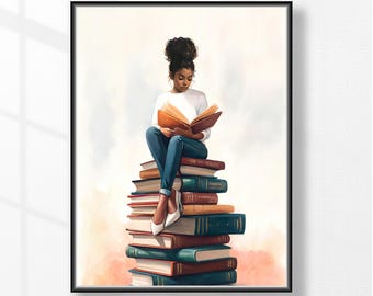 Black Woman Reading Art Print: Book Lover Gift (Digital Download)