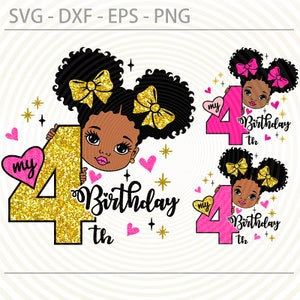 4th birthday Afro Girl svg, Fourth birthday Svg Png, cute little African American girl svg dxf eps png cut files for Cricut Silhouette