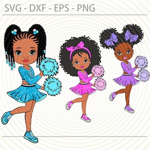 Cheer girl bundle, cheerleader afro princess svg, cute black African American kids svg dxf eps png cut files for Cricut, Afro girl clipart