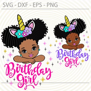 Unicorn Birthday Girl svg, Afro princess Svg Png, cute little African American kids svg dxf eps png cut files for Cricut Silhouette