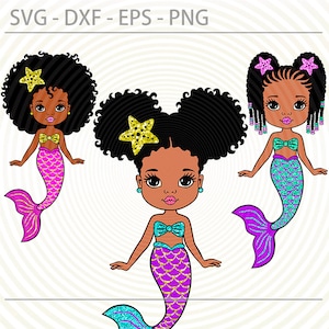 Afro Mermaid Girl svg, Afro princess Svg Png, cute little African American kids svg dxf eps png, cut files for Cricut Silhouette