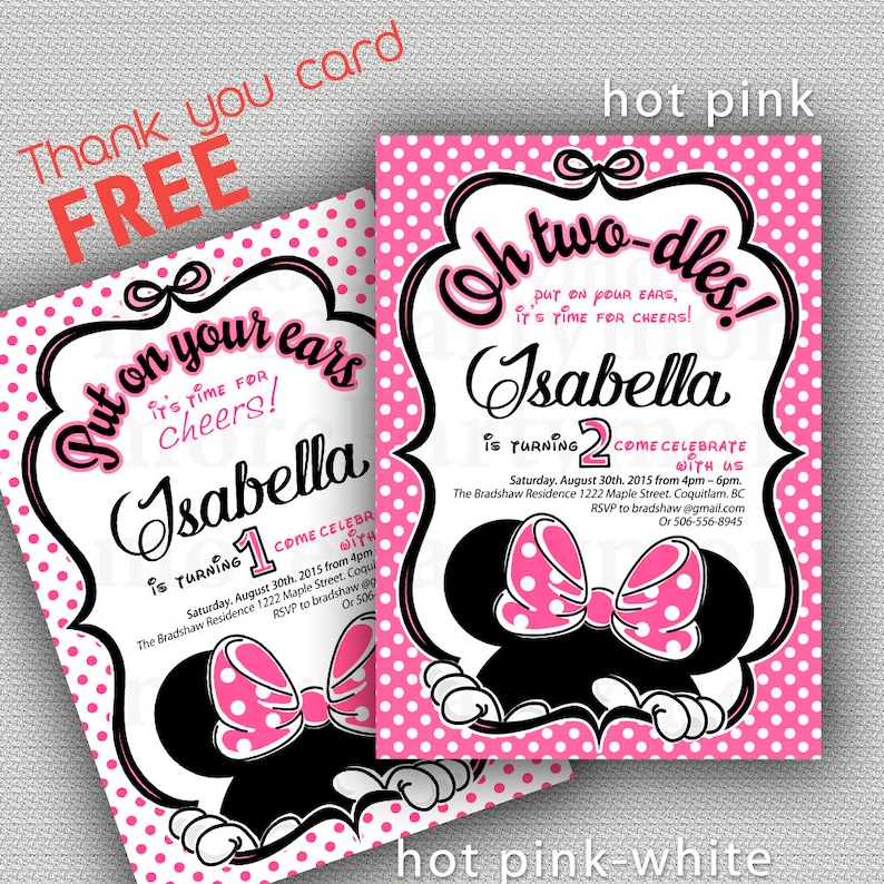 Minnie Mouse 2nd Birthday Invitations Printable Girls Party Etsy