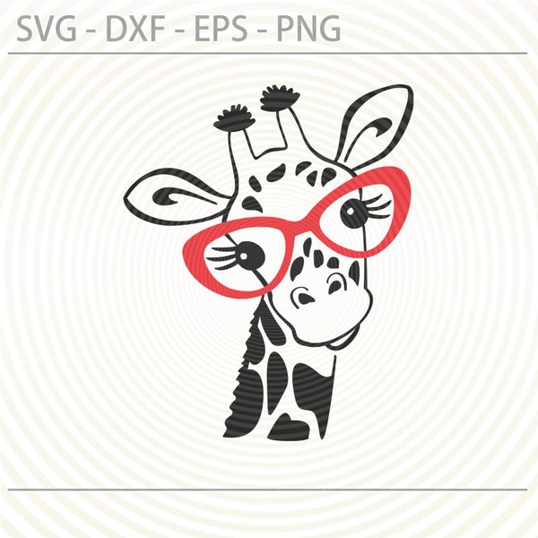 Giraffe SVG, Giraffe with eyeglasses digital cutting file, Cute Giraffe animal svg Cut file for Cricut Silhouette Vector Svg Dxf Eps Png