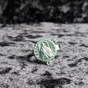 Adjustable ring, religious medal, silver, stainless steel, uniex, upcycling, minimalist