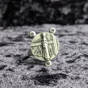 Adjustable ring, religious medal, silver, stainless steel, uniex, upcycling, minimalist