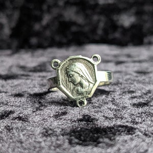 Adjustable ring, religious medal, silver, stainless steel, uniex, upcycling, minimalist