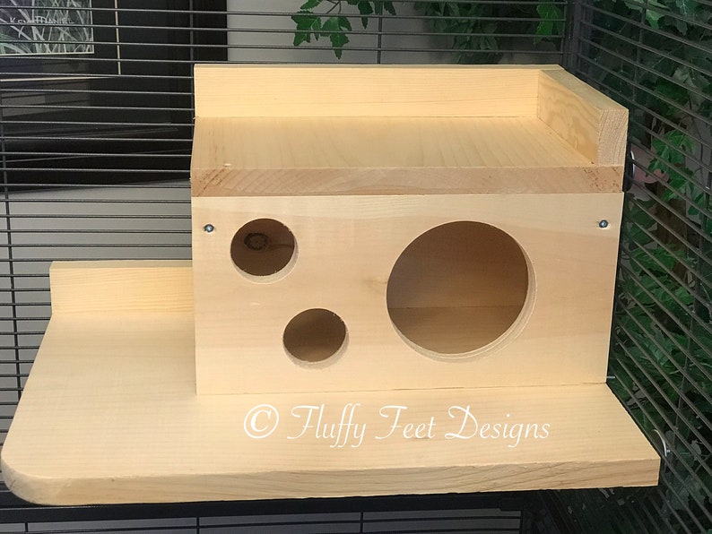 Kiln Dried Pine Chinchilla Wood House with Poop Guard and Balcony Mounting Hardware image 2