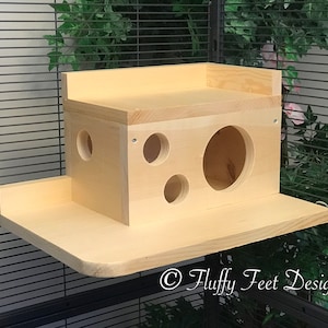 Kiln Dried Pine Chinchilla Wood House with Poop Guard and Balcony + Mounting Hardware