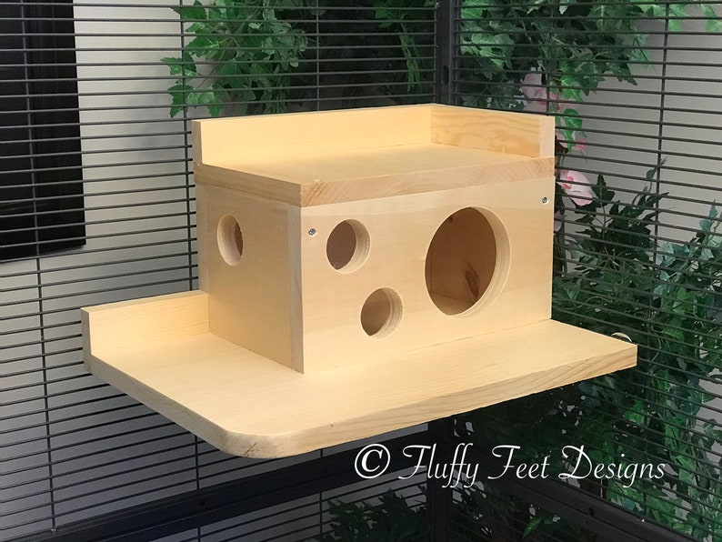 Kiln Dried Pine Chinchilla Wood House with Poop Guard and Balcony Mounting Hardware image 1