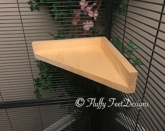 14 inch Kiln Dried Pine Chinchilla Corner Ledge with Poop Guard and Mounting Hardware