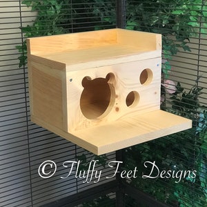 Kiln Dried Pine Chinchilla Wood House with Poop Guard, Balcony Mounting Hardware image 1