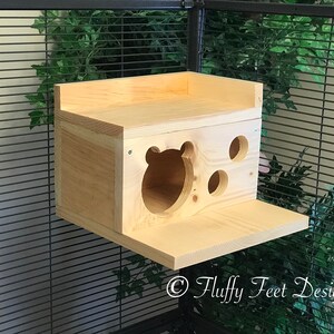 Kiln Dried Pine Chinchilla Wood House with Poop Guard, Balcony Mounting Hardware image 2