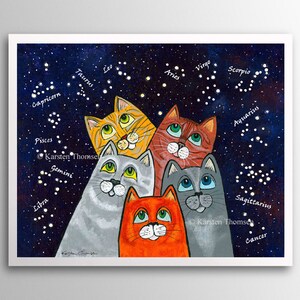 Stargazing Cats – Counting Stars | Art Print | Whimsical Cats Counting the Stars