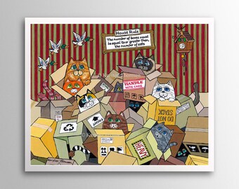 Cats in Boxes – Heap of Fun | Art Print | Whimsical Cats in Cardboard Boxes