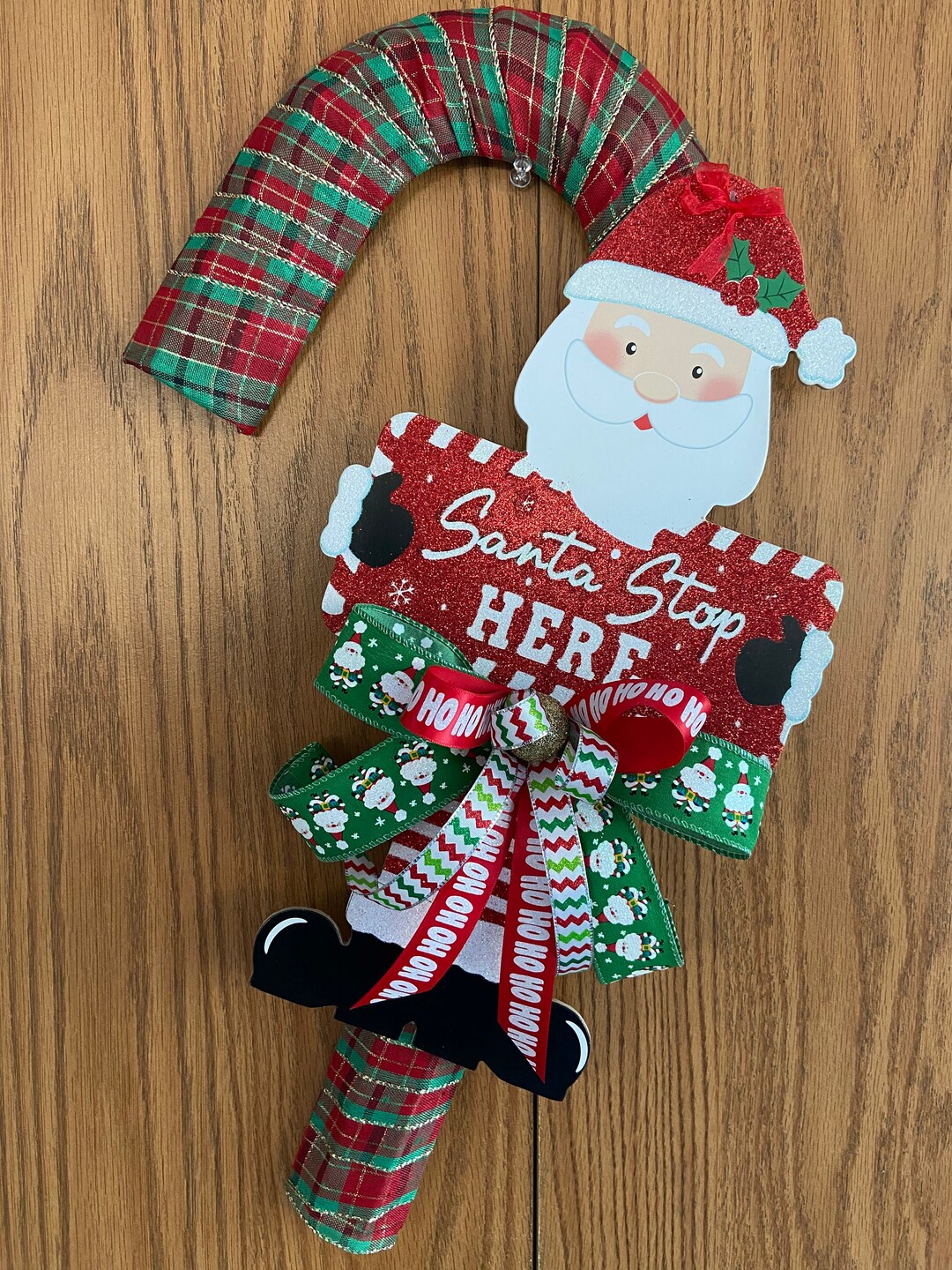 Candy Cane Ruler 21” X 13” Handmade Candy Cane Door Hanger Wreath With Sign & Bow ...