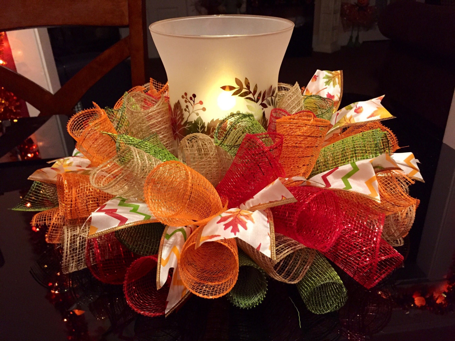 16 Fall/Autumn Deco Mesh Centerpiece/Candle Holder Etsy